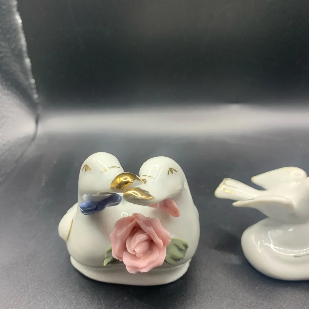 2/Porcelain Ducks & Doves Mini Bud Vases